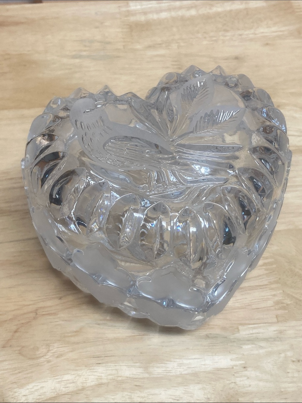 Vintage Hofbauer Byrdes Crystal Heart Shaped Lidded Trinket Box Candy Dish
